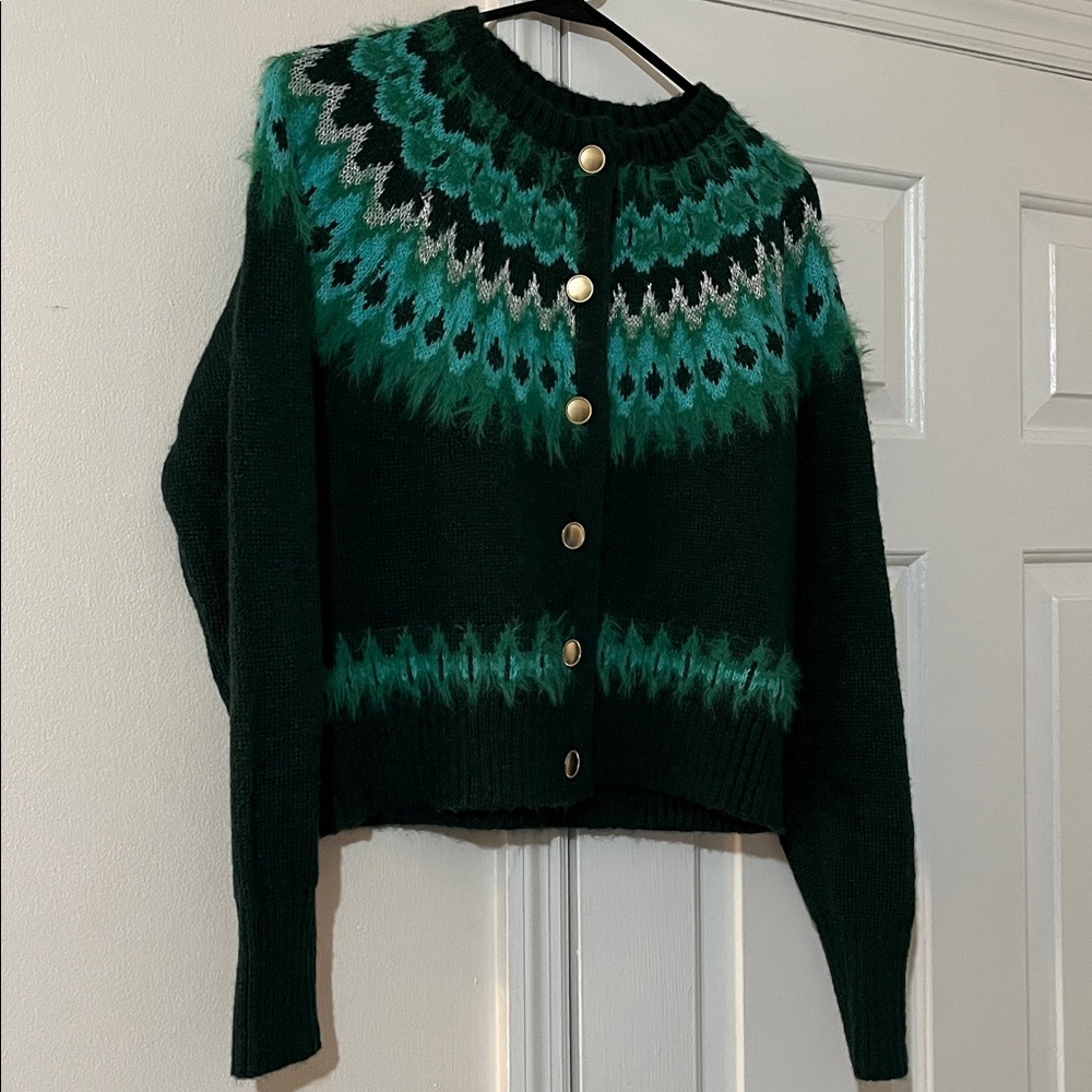 Green Patterned Women's Sweater - Picture 8 of 15